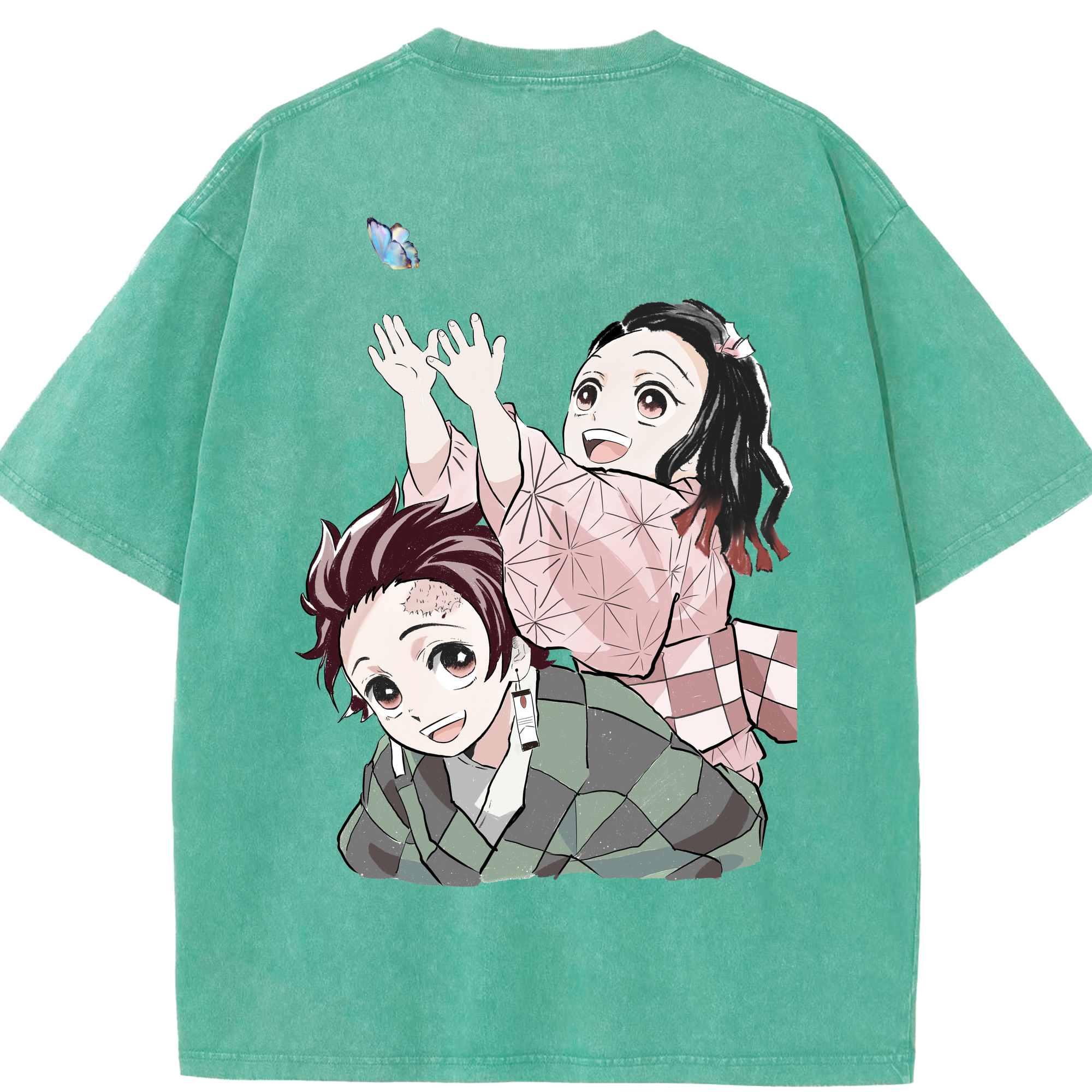 （画像用） 鬼滅の刃（きめつのやいば）竈門 禰󠄀豆子／かまど ねずこ Kamado Nezuko 綿100% ヴィンテージ風 半袖Tシャツ（背面プリント）